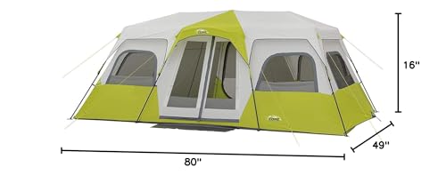 CORE 12-Person Instant Cabin Tent with 3 Rooms & Storage Pockets