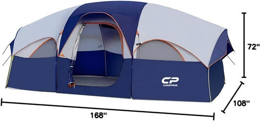 CAMPROS 8-Person Waterproof Camping Tent with Carry Bag – Blue