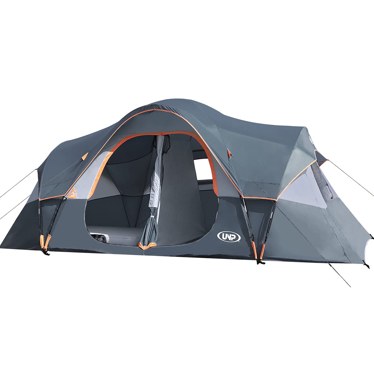 UNP 10-Person Waterproof Camping Tent with 2 Rooms & Mesh Windows – Gray