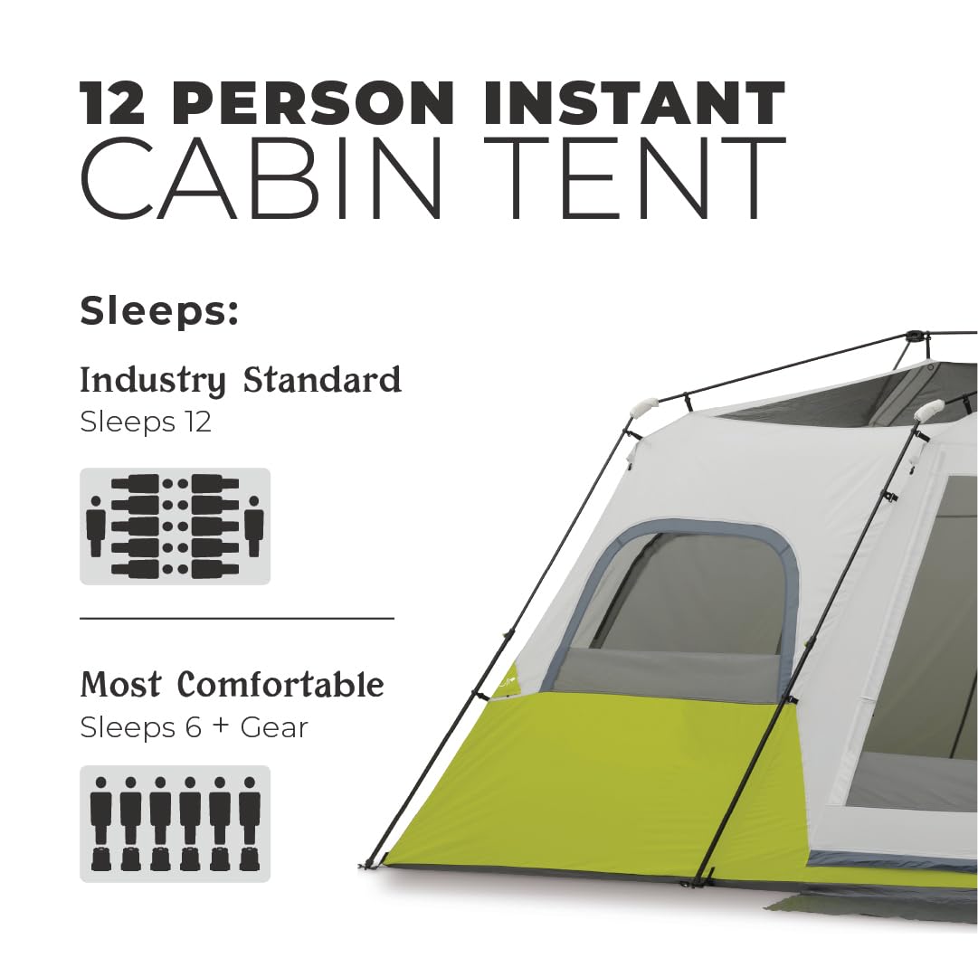 CORE 12-Person Instant Cabin Tent with 3 Rooms & Storage Pockets