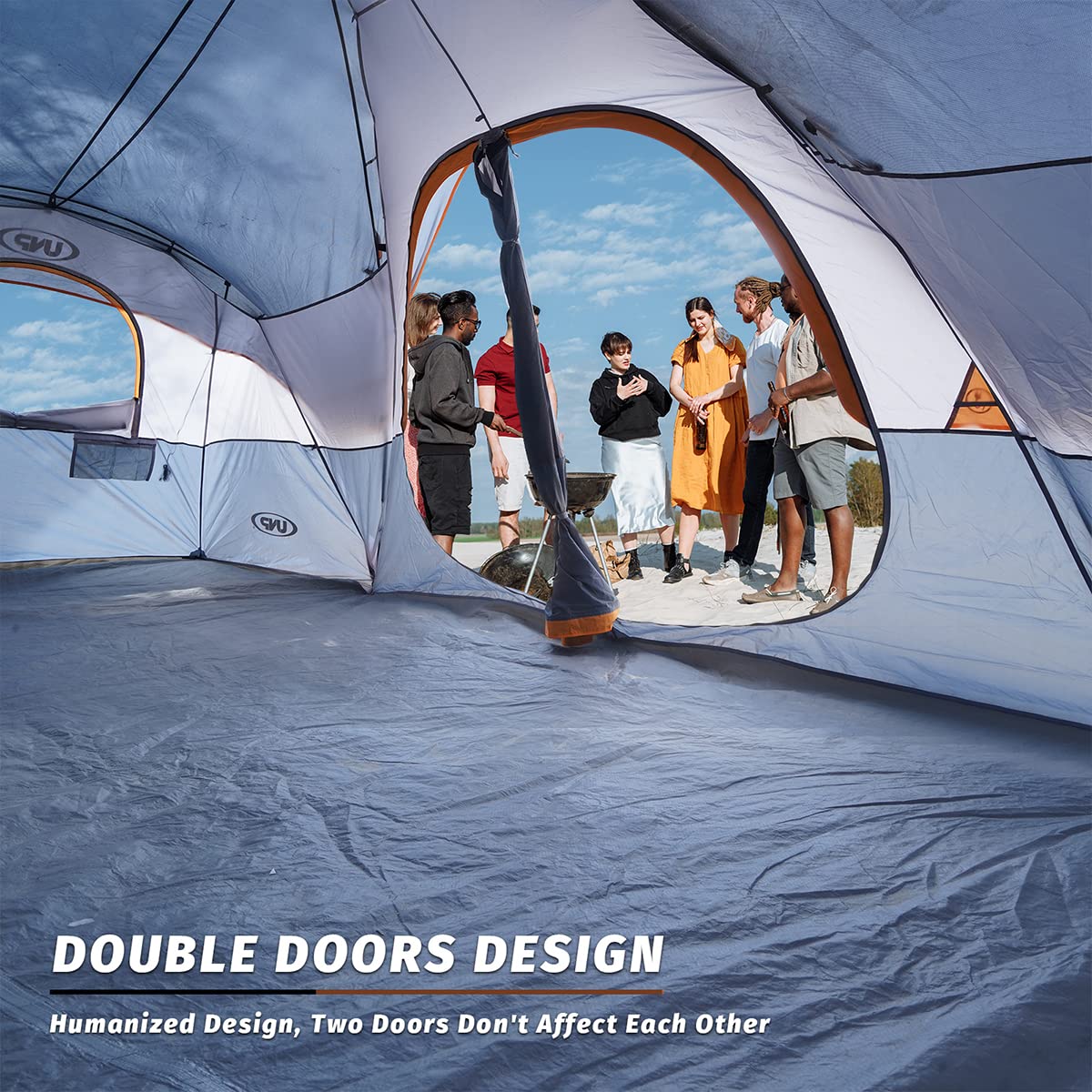 UNP 10-Person Waterproof Camping Tent with 2 Rooms & Mesh Windows – Gray