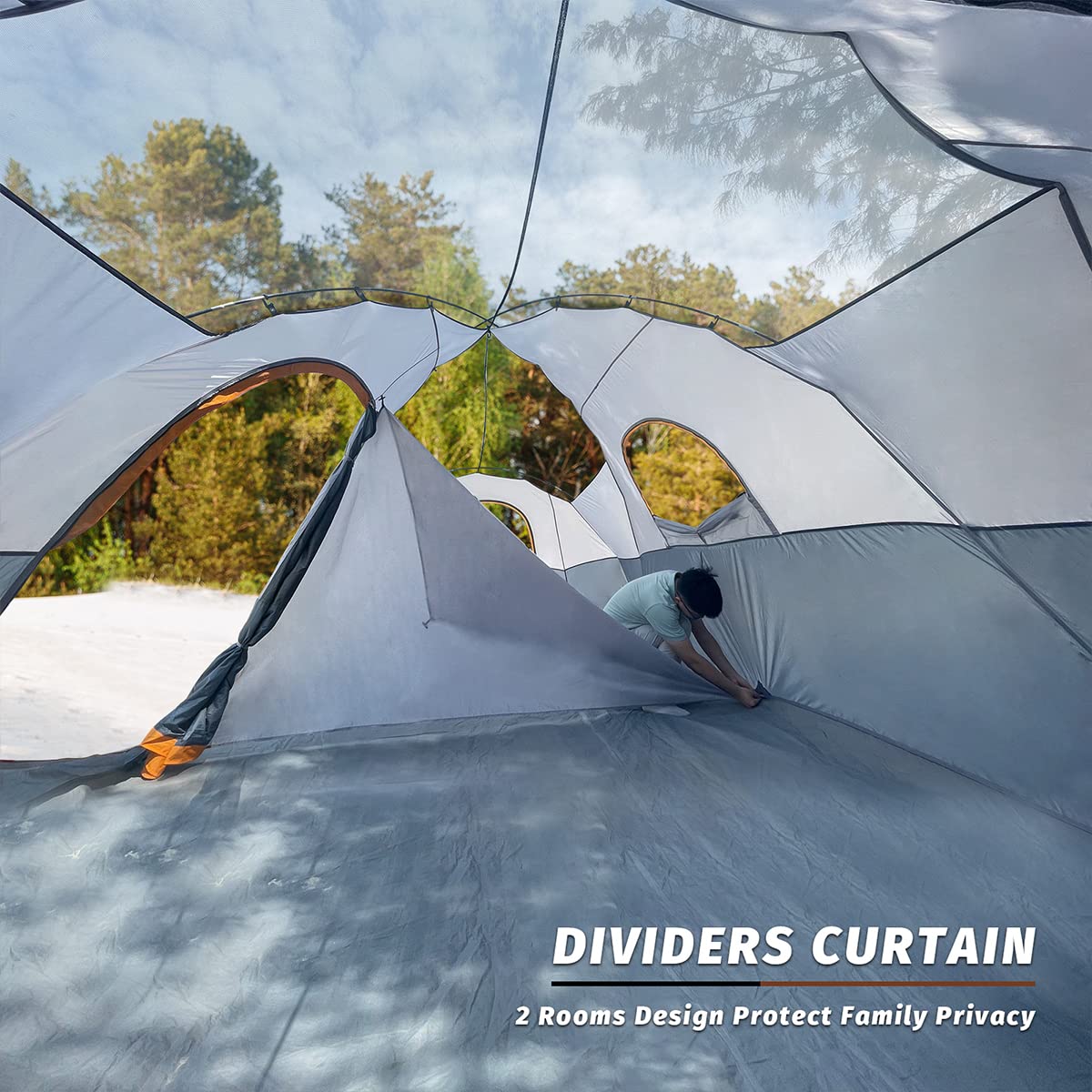 UNP 10-Person Waterproof Camping Tent with 2 Rooms & Mesh Windows – Gray