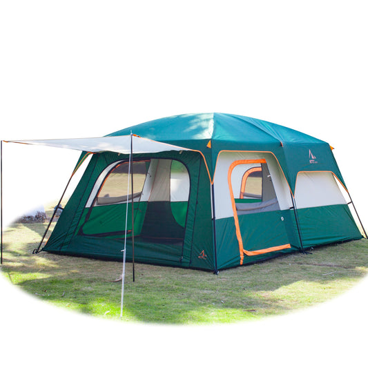 KTT 12-Person Waterproof Family Cabin Tent with 2 Rooms & Mesh Windows – Green