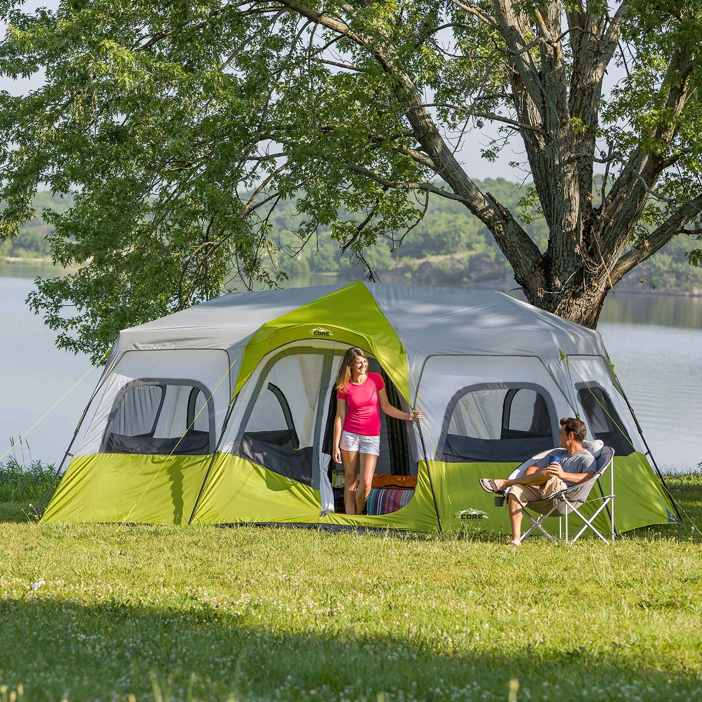 CORE 12-Person Instant Cabin Tent with 3 Rooms & Storage Pockets
